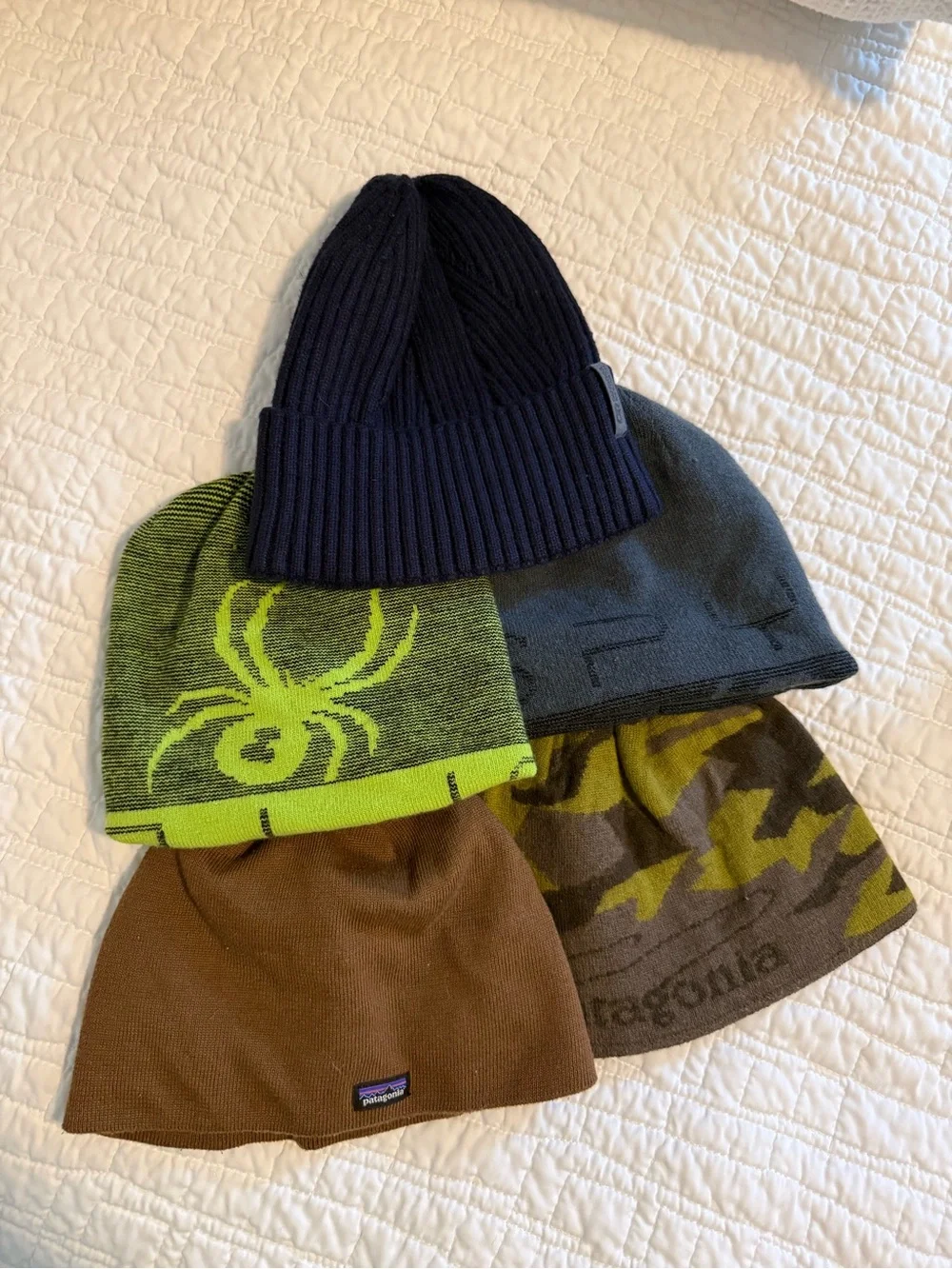 Lot of FIVE Boy’s winter hats- 2 Patagonia, 2 Spyder, and 1 Outdoor Research